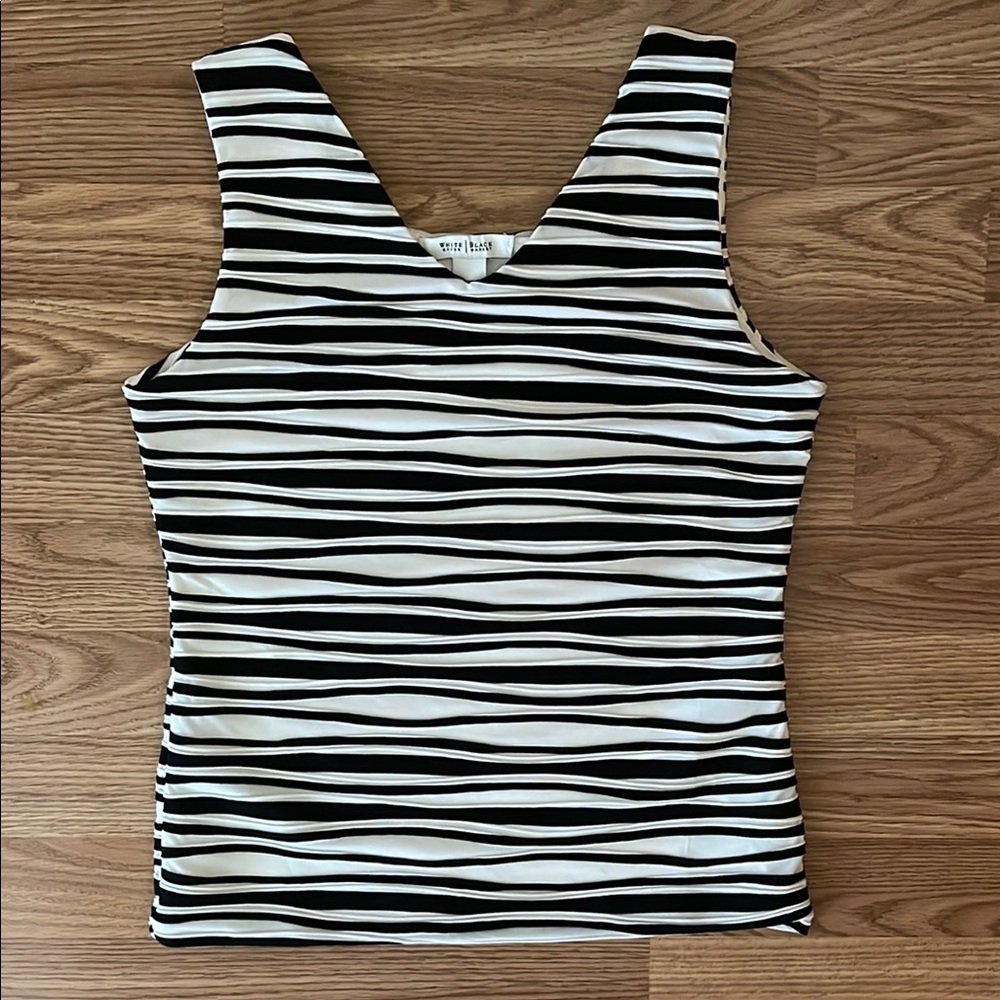 White House Black Market Ruched Striped V-Neck Textured Stretch Top Women’s XS